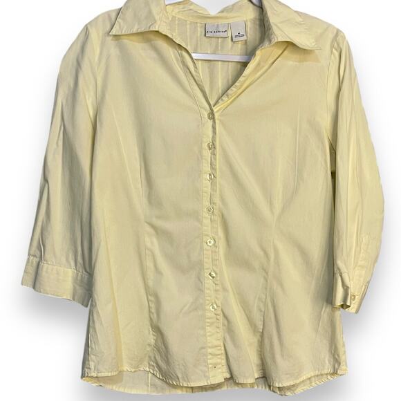 Kim Rogers 3/4 Sleeve Collared Button-Up Shirt Womens Medium Yellow Modest Top - Picture 2 of 8